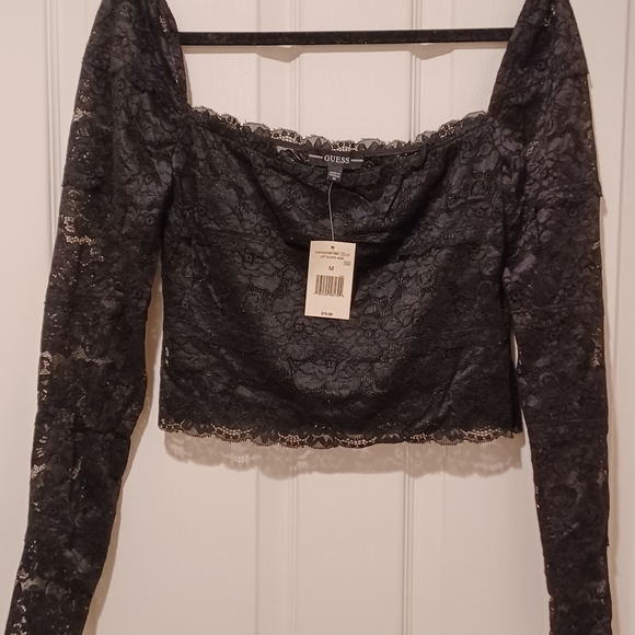 GUESS SHEER LACE LONG SLEEVE CROP TOPSIZE SMALL92% POLYESTER,  8% ELASTANE - Picture 8 of 8